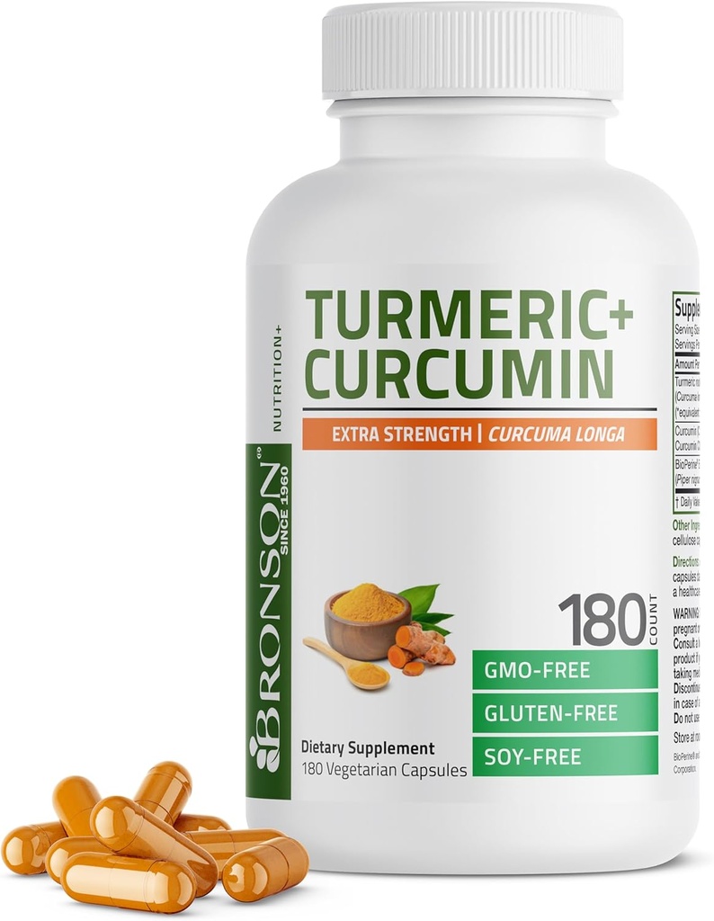 Bronson Turmeric Curcumin Extra Strength - Antioxidant, Joint " Digestion Support with BioPerine, Non-GMO, 180 Vegetarian Capsules