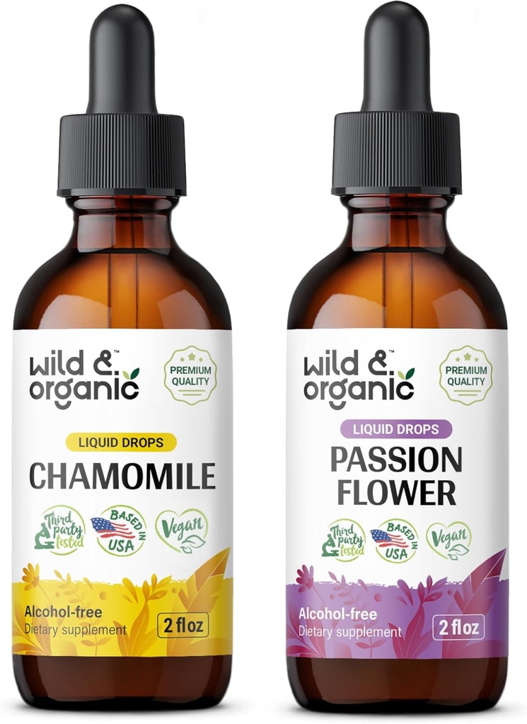 Wild &amp; Organic Chamomile Tincture 2 fl oz &amp; Passionflower Tincture 2 fl oz