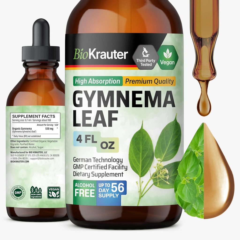 BIO KRAUTER Gymnema Sylvestre Extract Drops - Alcohol and Sugar Free - Vegan Gymnema Leaf Extract 4 Fl.Oz.