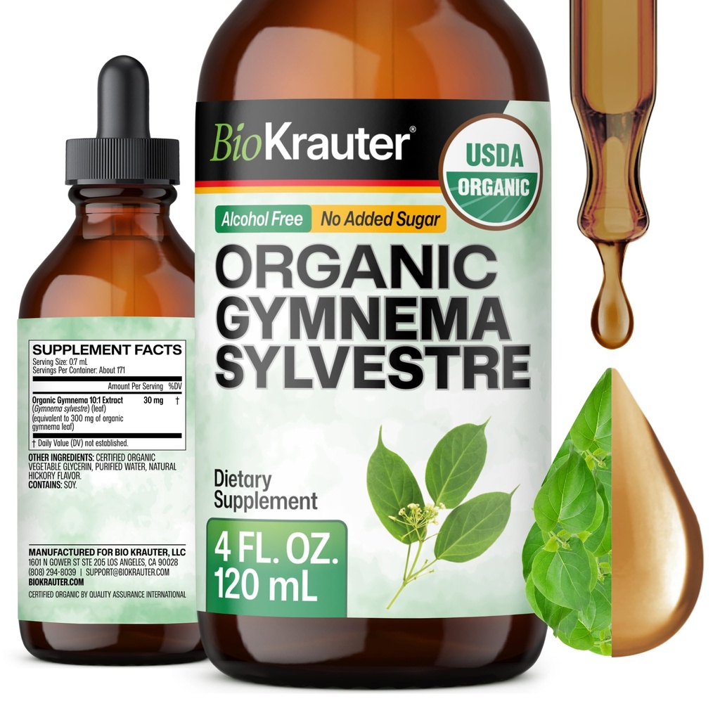 BIO KRAUTER Gymnema Sylvestre Extract Drops - Alcohol y azúcar gratis - Vegan Gymnema Leaf Extract 4 Fl.Oz.