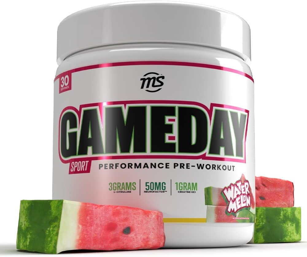Hombre Deportes Día del Juego - Deporte Pre-Workout, Watermelon Flavored Energy Drink Mix with Natural Caffeine, 330g, 30 Days Supply