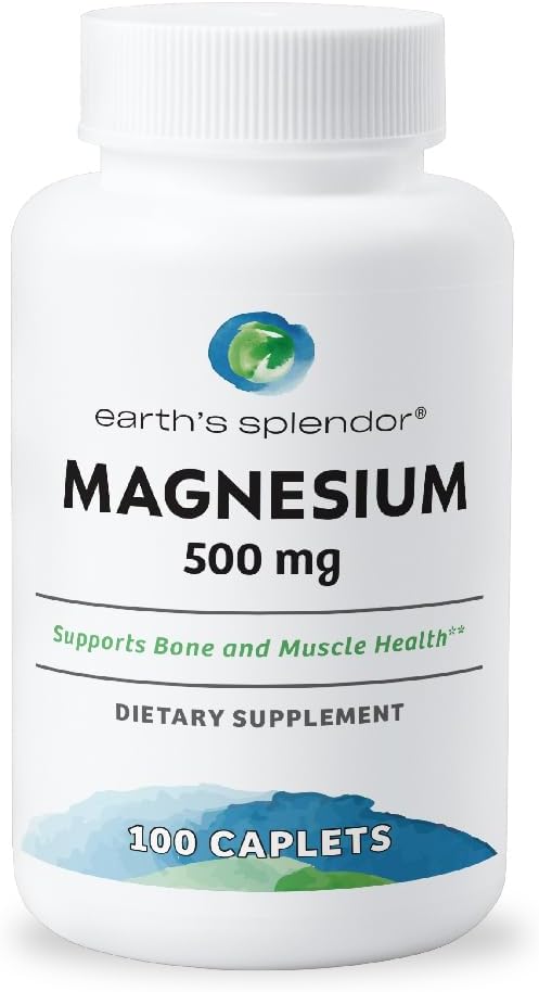 Esplendor de la Tierra Bone &amp; Muscle Magnesium Suplemento para Hombres &amp; Mujeres, No Artificial Preservative o Flavor, Apoya Bone &amp; Muscle Health, Wheat Free (500mg, 100 Caplets)