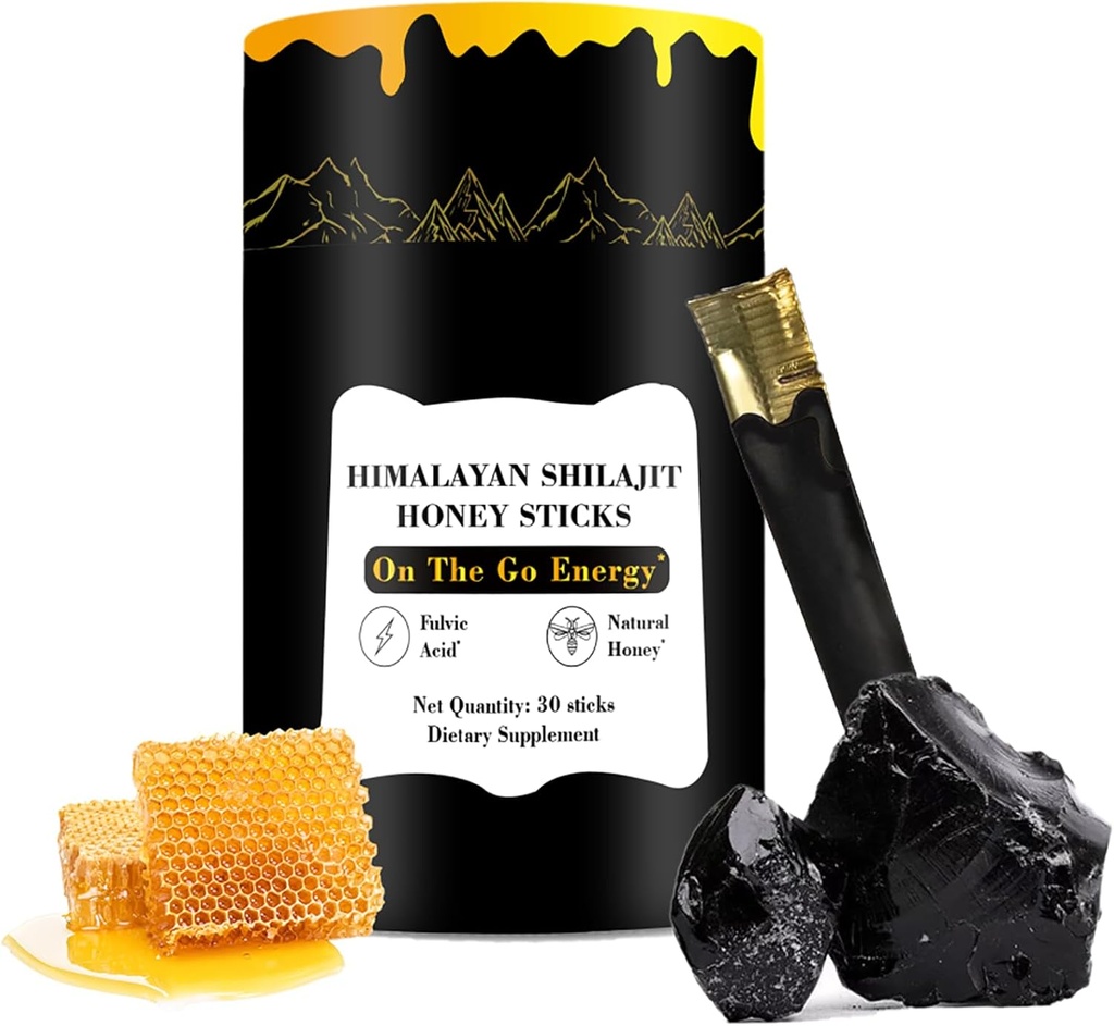 Shilajit Honey Sticks, 30 Sticks - Pure Himalayan Resin, Organic Honey & Saffron for Energy Boost, Immune Support &amp; Vitality, SHILAJIT Honey Sticks for Men &amp; Women