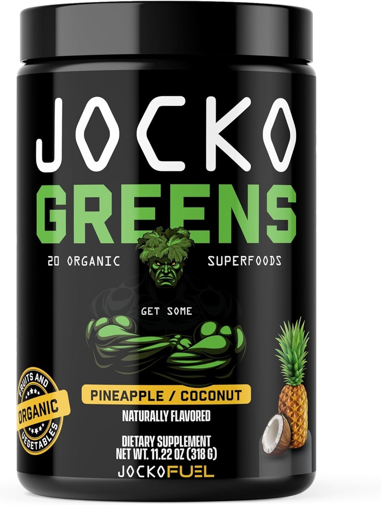 Jocko Fuel Daily Greens Powder - Premium Organic Greens Superfood Powder for Gut Health, Digestion, Bloating, Immune Support with Spirulina, Chlorella, Digestive Enzymes, " Probiotics - 30 Servings