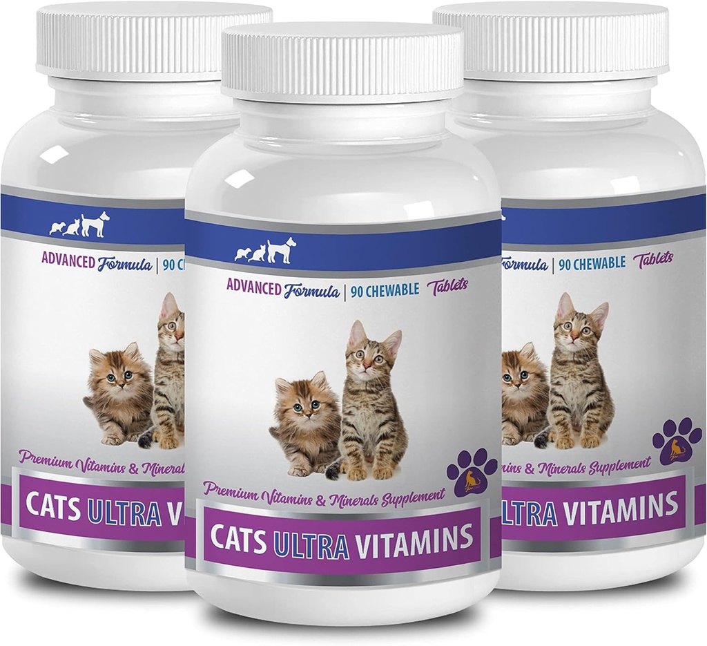 antioxidante para gatos - Ultra vitaminas para gatos - Minerales saludables y vitaminas Fórmula - Cerdos - Calcio para gatos - 3 botellas (270 Trucos)