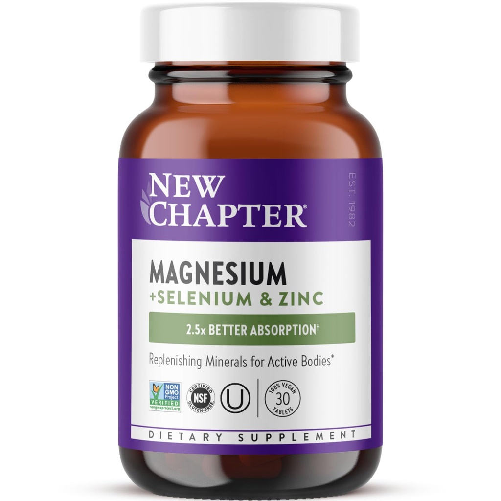 Nuevo capítulo Magnesio-Selenio-Zinc Suplemento, 325 mg Magnesio en tabletas de un día para cuerpos activos, rebote después del ejercicio con apoyo muscular Minerales + electrolitos hidratantes, 30 Conde