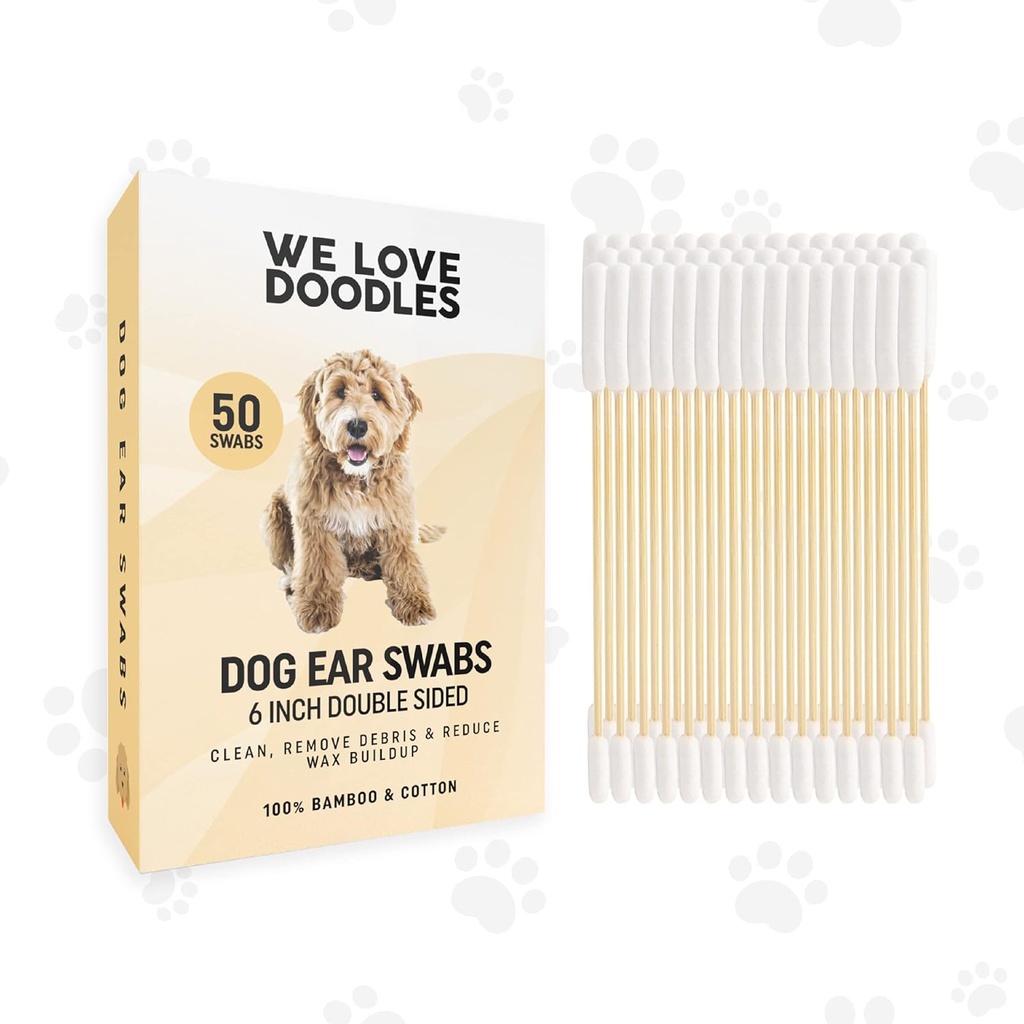 We Love Doodles Long Cotton Dog Ear Swabs ← Doble Sided Qtips for Dogs ← Herramienta de bolas limpiadoras de madera grande  Q Tips Swab to Flush Puppy Ears ← Clean Wood Buds for Pet Ears ← Solution Q-Tips