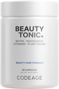 Codeage Biotin Supplement with Vitamin C, Vitamina E, Vitamina B6, Niacin, Folate, Organic Food Blend, Phytoceramides, Astaxanthin, Selenium - Beauty Tonic - Hair, Skin y Nail Support - Vegan, 90 Ct