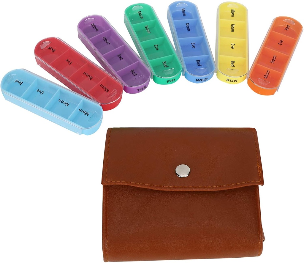 7 días organizador de píldoras, recordatorio semanal suplementos de vitaminas píldoras dispensador de almacenamiento caja de medicamentos bolsa de caso porta cápsula portátil transportador de aceite de pólvora 4 veces al día 28 curación de viaje