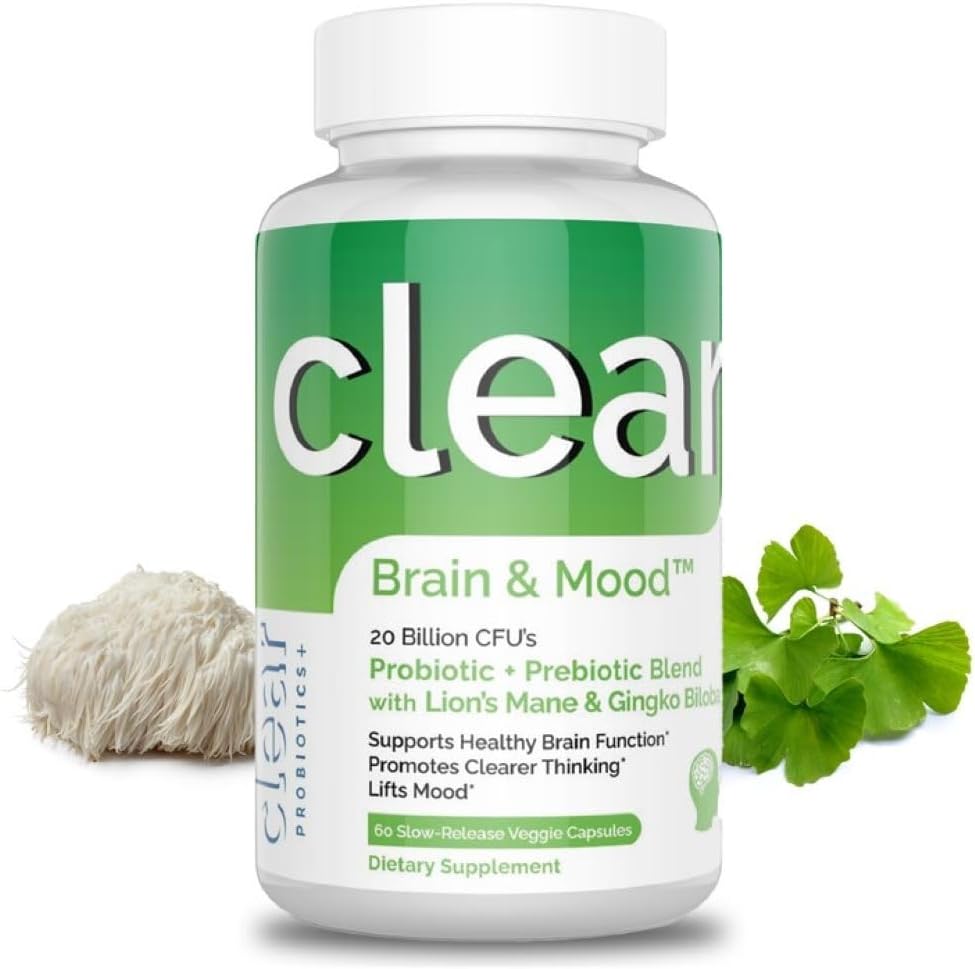 Suplemento cerebral para la memoria, Fog cerebral, Focus, Mood & Concentration " Cognitive Function - Mane de León Supercargado con Ginkgo Biloba " Dos Strains Probióticos (60 Cuenta - 1 Mes de Suministro)