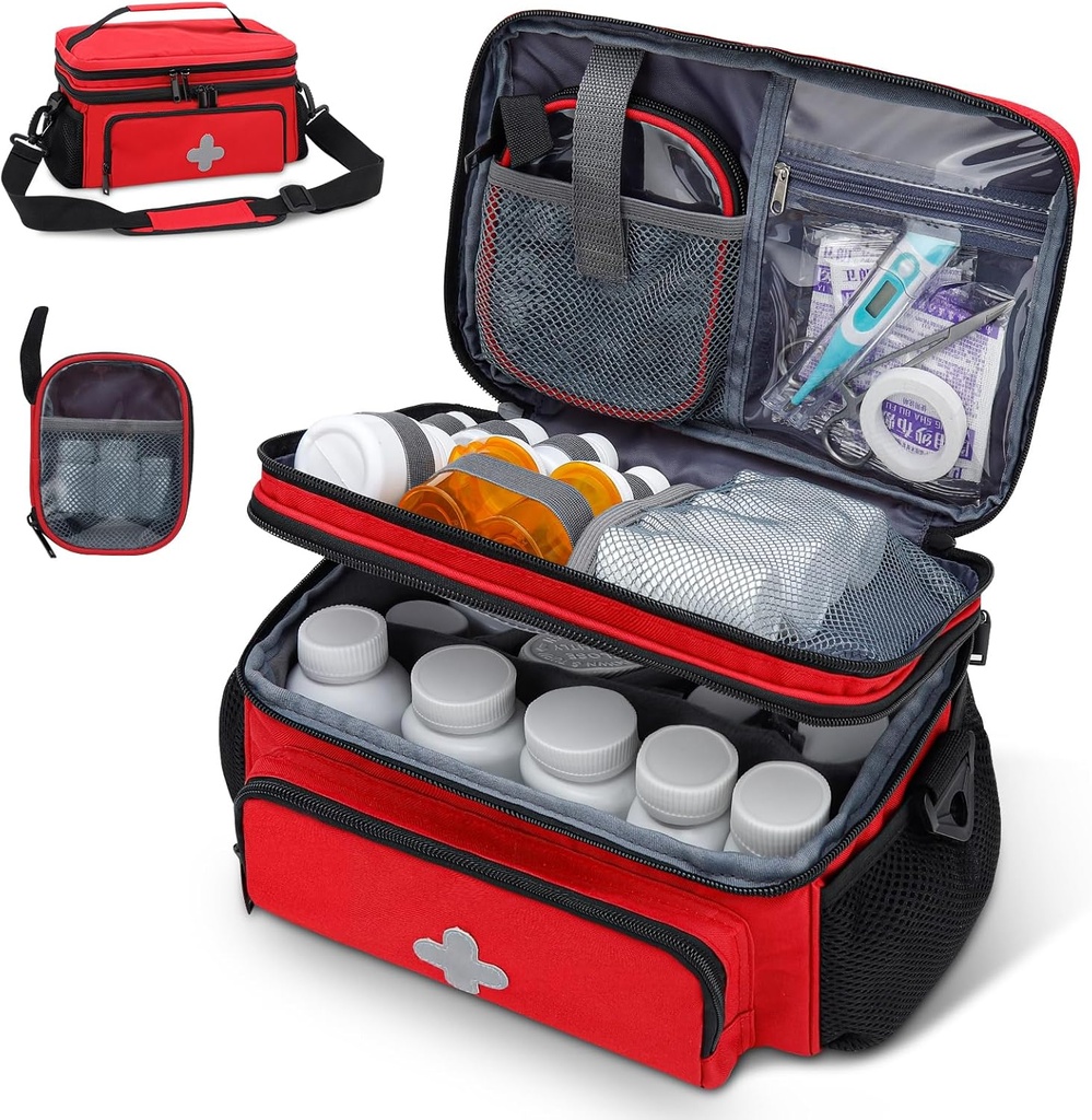 Almacenamiento de medicamentos, Organizador de botellas para emergencias, caja de medicamentos vacío con bolsa portátil pequeña, caja de primeros auxilios para viajes y almacenamiento en el hogar