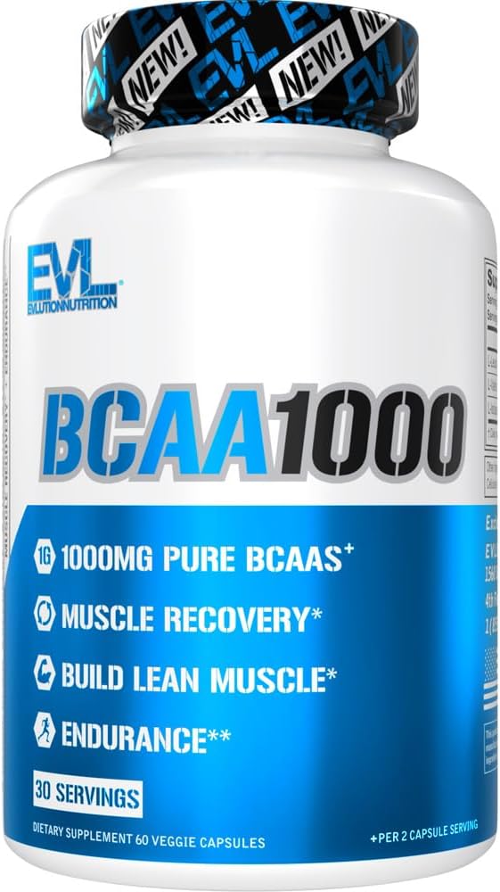 BCAAs Amino Acids Suplemento para Hombre - EVL 2:1 5g Cápsulas para la recuperación posterior del entrenamiento y Lean Muscle Builder para Hombre - BCAA1000 Cadena ramificada Aminoácidos Suplemento nutricional - 30 Serviciones