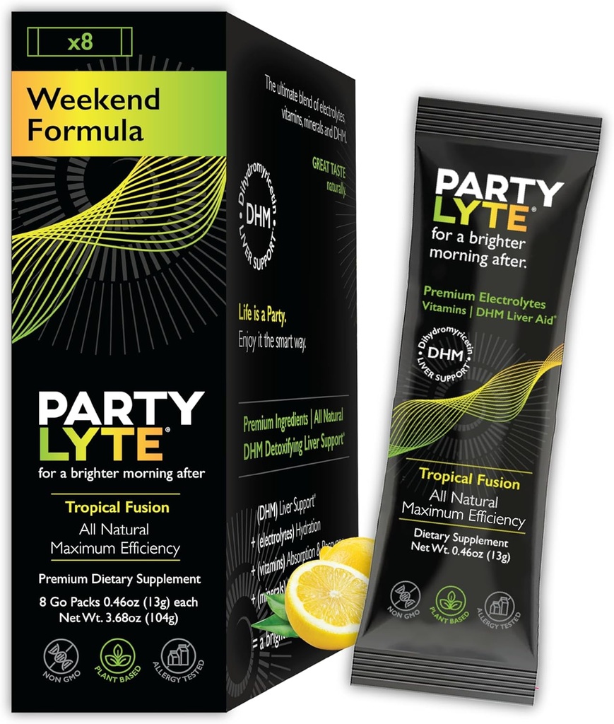 Mejores mañanas con electrolitos, DHM, 600 mg NAC, jengibre, vitaminas y minerales - Paquetes de hidratación óptima - Solución oral Bebida Mix ¦ Weekend Fórmula 8 Con