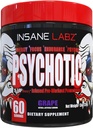Insane Labz Psicotic, High Stimulant Pre Workout Powder, Extreme Lasting Energy, Focus and Endurance with Beta Alanine, Creatine Monohydrate, DMAE, 60 Srvgs, Grape