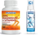 Alta Absorción Zinc y Magnesium Suplemento y Magnesium Oil Spray - para los cáñamos de la pierna y recuperación del músculo