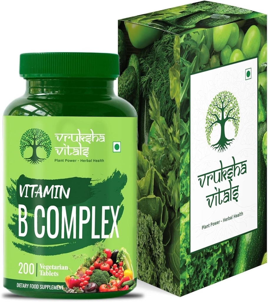 Complejo de vitamina B 100% RDA - 200 Tabletas/Capsules - B Suplemento de vitaminas (B1, B2, B3, B5, B6, B7, B9, B12), Verde