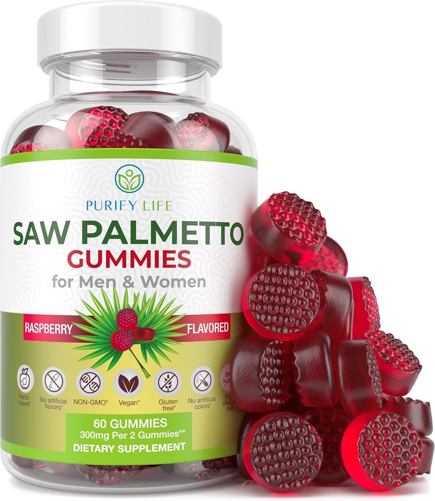 Palmera Vegan Saw Palmetto para Hombres - Potent Saw Palmetto Extract, Prostate Supplements for Hombre, DHT Blocker for Womens Hair Growth, Hormonal Balance Gummies, PCOS Hair Loss, DHT Blocker, Gluten-Free