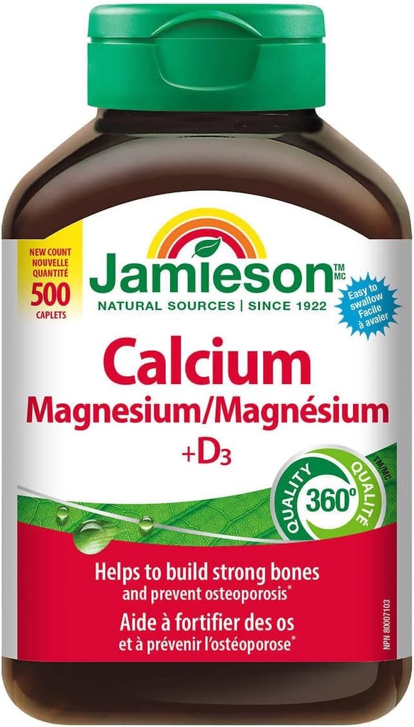 Magnesio de calcio Jamieson con vitamina D3, 365 caplets