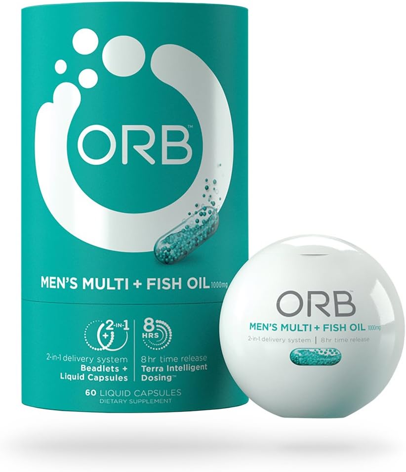 ORB Men’S MULTIVITAMIN + Fish Oil – A Complete Multi + Fish Oil |Heart Health Support, Antioxidant Support, Supports a Positive Mood, 21 Essential Vitamins – 60 Count