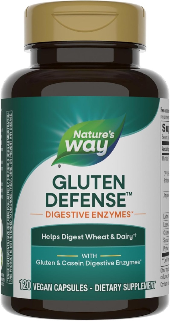 Enzymes Digestivos de la Defensa de la Naturaleza*, ayuda a reducir el trigo " lácteos " , Gluten " Casein Digestive Enzymes*, 120 Vegan Capsules (Paquete May Vary)