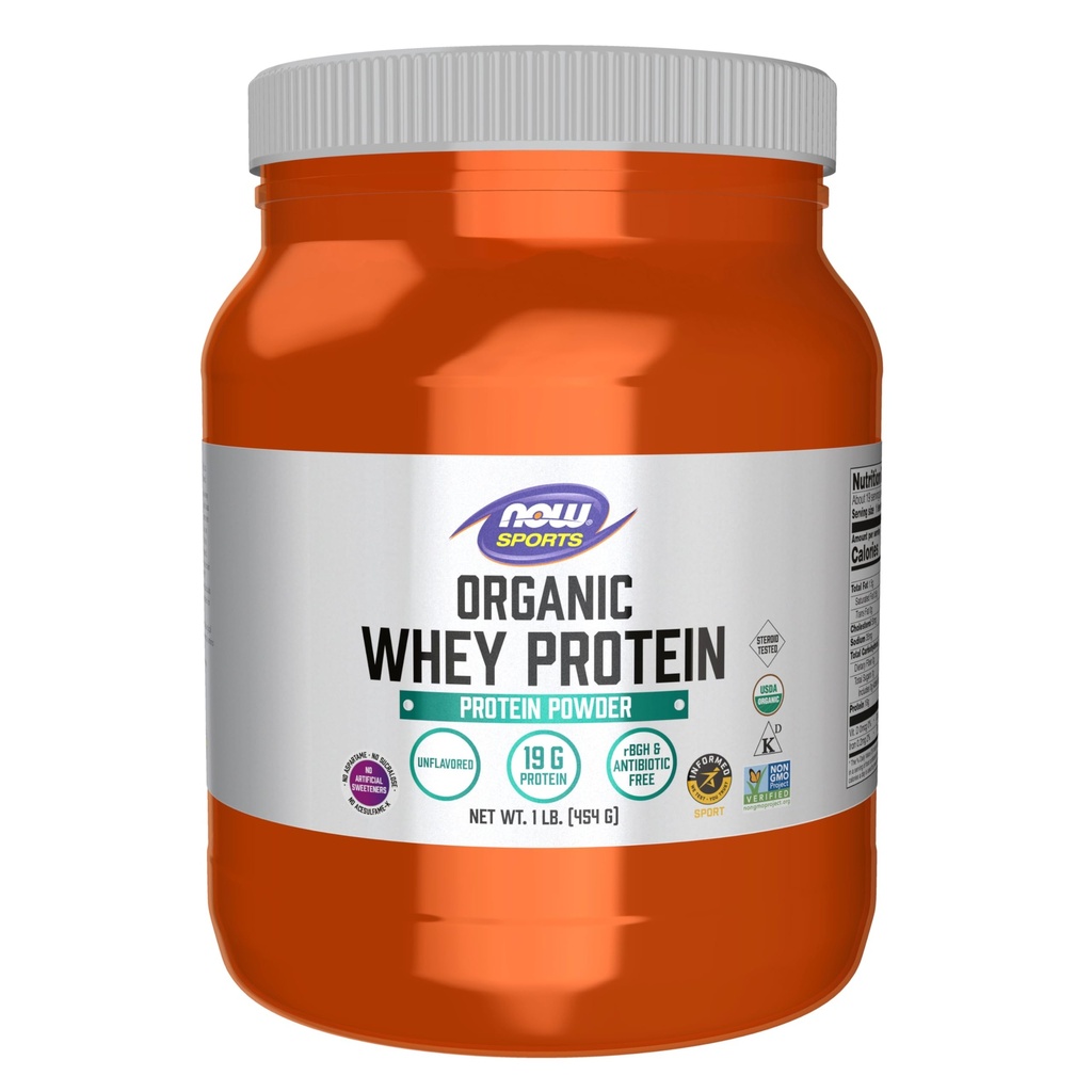 AHORA Foods Sports Nutrition, Certified Organic Whey Protein 19 g, Unflavored Powder, 1-Pound