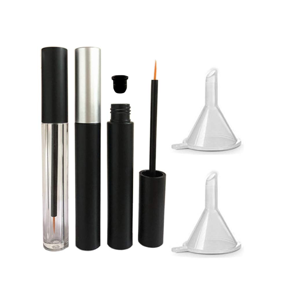 3 piezas 5ml Empty Eyeliner Tubos Refillable Eyelash Growth Liquid Bottle Plastic Eyeliner Vials Tube with Brush Eyelash Growth Oilcara Tube for Cosmetics Ven con 2 Mini Palstic Funnels