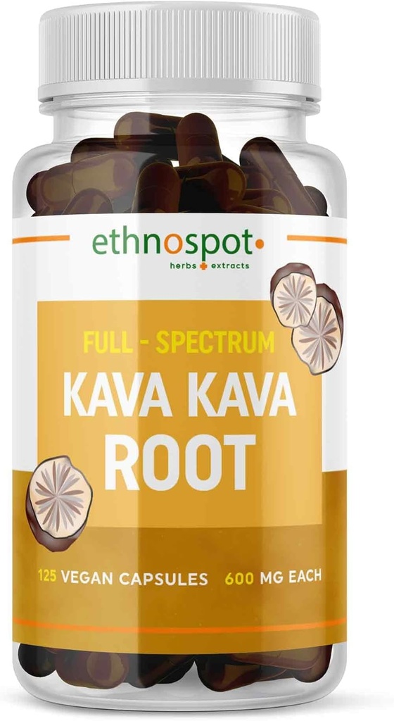 Kava Kava suplemento de calma de raíz cápsulas – apoya la relajación y el equilibrio de humor con el extracto de hierba natural Kava – formando no-ábito, libre de gluten – 125 cápsulas Vegan