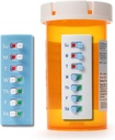 Take‑n‑Slide Peel and Stick Reusable for 12 + Refills, Pill/Medication/Vitamin/Pet Med Tracker & Reminder, Attach to Your Bottle, Organizer-Free, Curved‑Back, White & Blue (2-Pack, 1 Each)