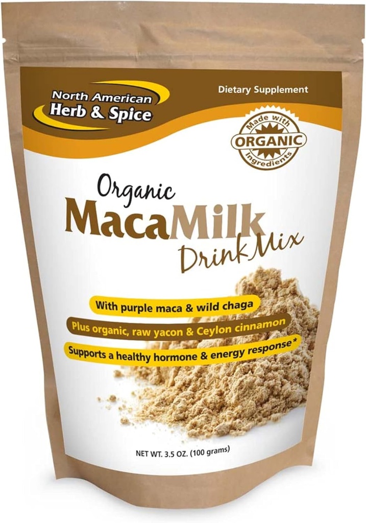 NORTH AMERICAN HERB &amp; SPICE MacaMilk - 3.5 oz - Purple Maca &amp; Wild Chaga Drink Mix - Supports Healthy Hormones & Energy Response, Healthy Muscular Function - Non-GMO - 30 Servings