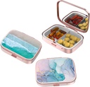 Caja pequeña de pill,Caso de Píldora para Púrpura Pocket,3 Compartimientos Caja de la Pill Medicación Organizador Almacenamiento para Vitaminas, Píldoras, Aceite de Pesca y Pendientes, Impresiones,Rose Gold-Beach Color Rendering