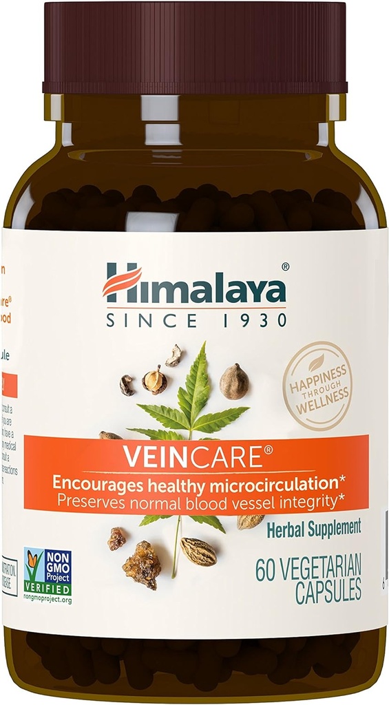 Himalaya VeinCare - Herbal Vein Support Suplementos para Circulación y Rectal Comfort - Vegan, No GMO, Gluten Gratis, 300 mg, 60 cápsulas