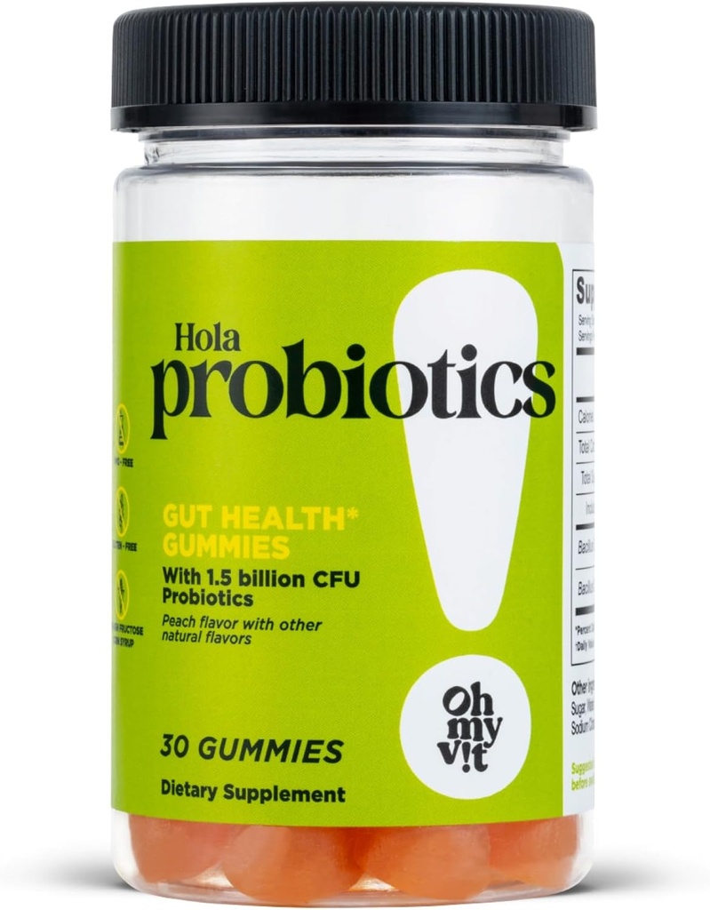 ¡Oh mi VIT! Hola Probióticos Gummy, Suplemento diario para mujeres y hombres, 1,5 millones de UF, Peach Flavor, 30 conde