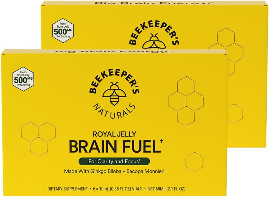Beekeeper's Naturals B.LXR Brain Fuel - Memory, Focus and Clarity Liquid Formula, soporta Productividad Royal Jelly, Ginkgo Biloba, Bacopa Monnieri Keto Friendly, Gluten &amp; Caffeine-Free, 6 ct (2 Pack)