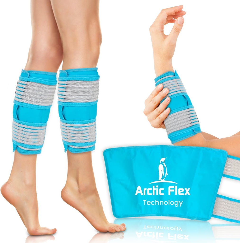 Vive Calf & Shin Ice Pack Wrap (Pair) - Extra Strength Hot ' Cold Therapy for Shin Splints ' Leg Pain - Ajustable Compression Straps to Stay in Place - Flexible When Frozen with 30+ Minutes of Cold