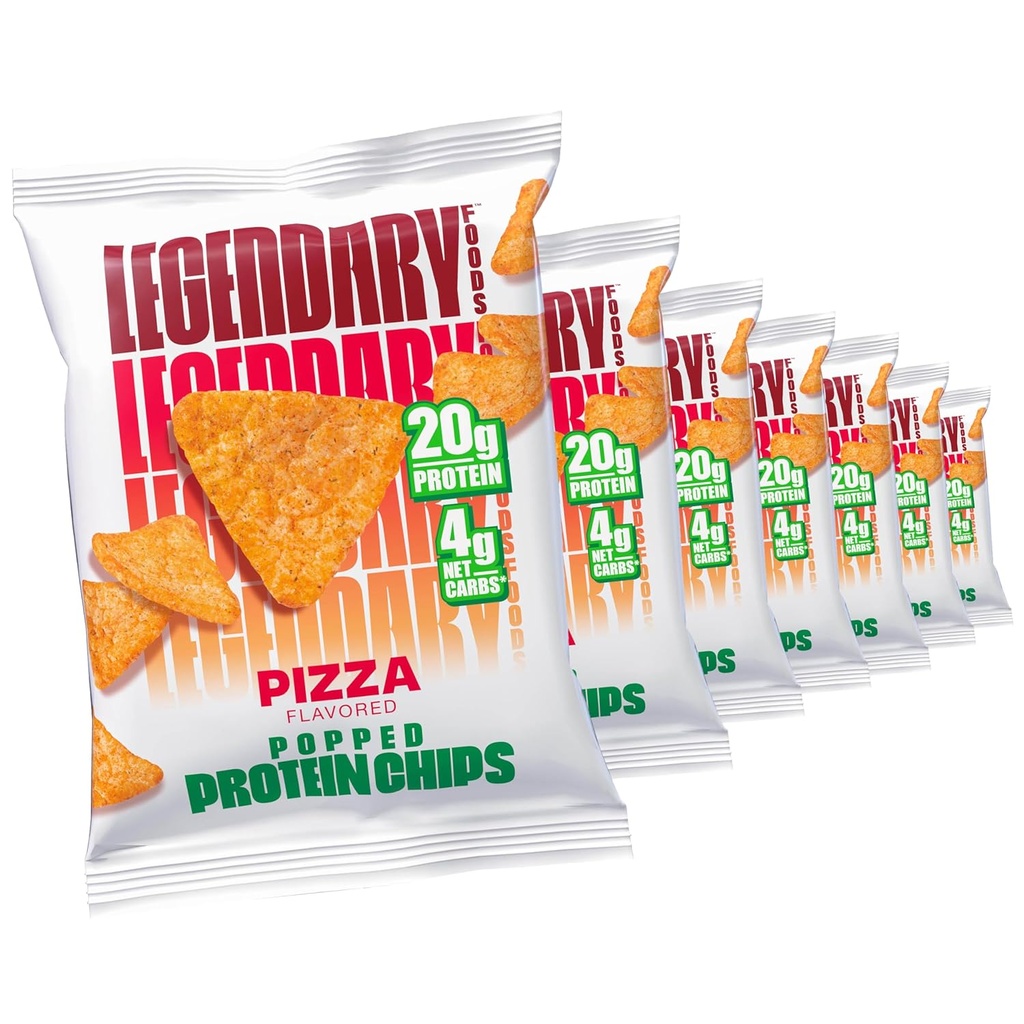 Alimentos legendarios Pizza Protein Chips – Popped Tortilla Style – 20g High Protein, 4g Net Carbs, Low Sugar, Gluten Free, Keto Snack Packs – 7 Cuenta – Chips crujientes saludables