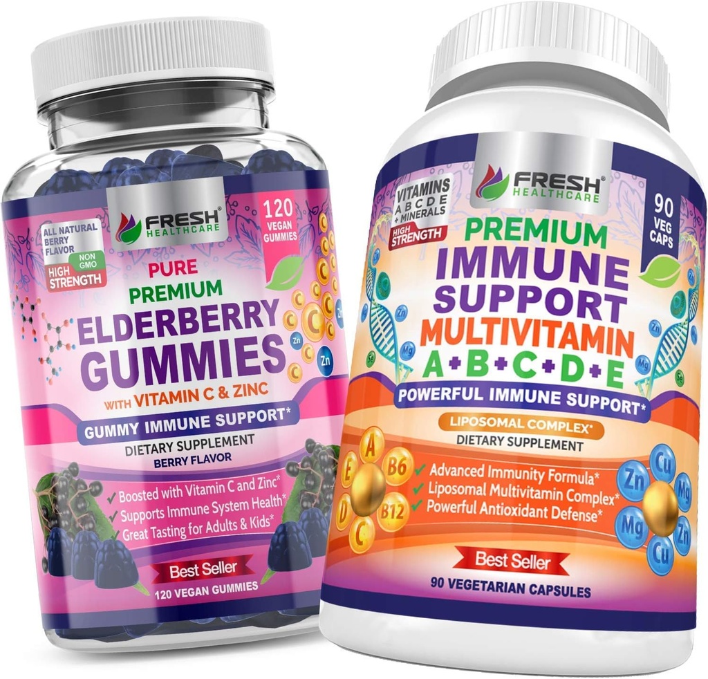 FRESH HEALTHCARE Elderberry Gummies e Immune Multivitamin - Bundle