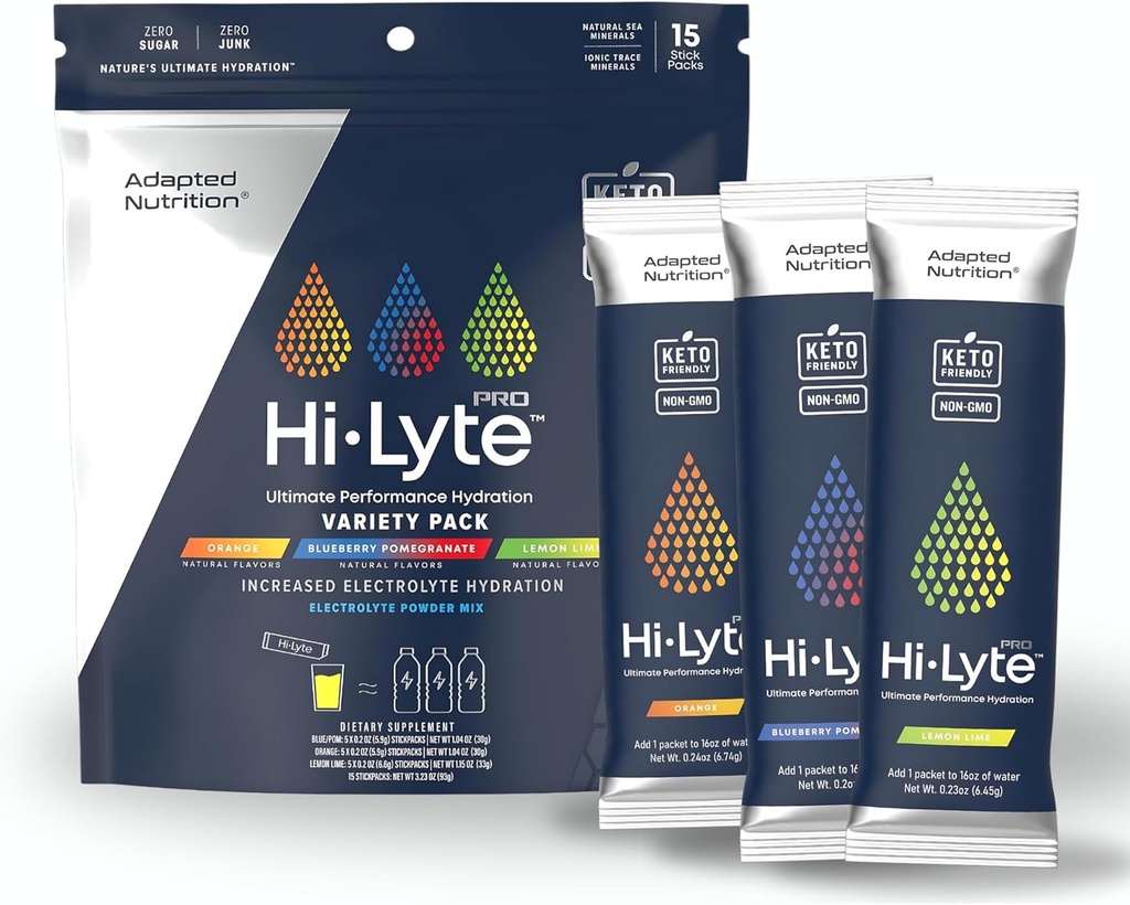 Paquetes de hidratación Hi-Lyte Pro - 15 Packs de Bebida Individual ← Variety Pack ← Flavored Electrolyte Powder ← Sin azúcar, Zero Carb, Zero Calorie