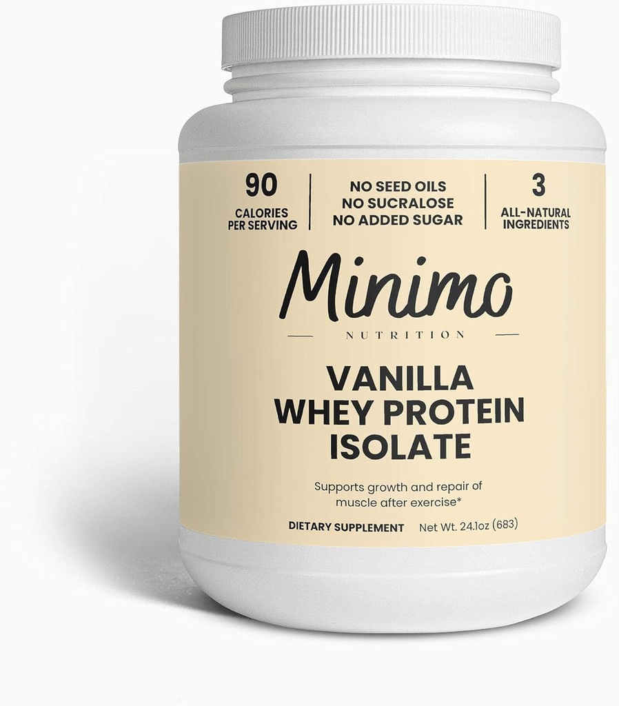 Whey Isolate Protein Powder, Vainilla, Solo 3 Ingredientes, Whey Protein Isolate, Sin Semillas Aceites, No Añadido Sugar, No Sucralose, 1,51 lbs