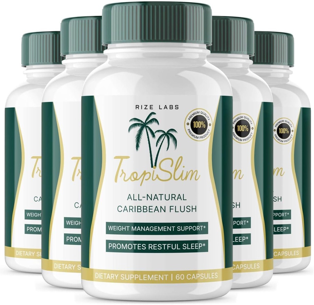 (Official 5 Pack) Tropislim, Tropislim All Natural Caribbean Flush, Weight Loss Supplement, Tropislim Slimming Capsules for Women, Healthy Lifestyle + Leaner Physique, Tropical Reviews (300 Capsules)