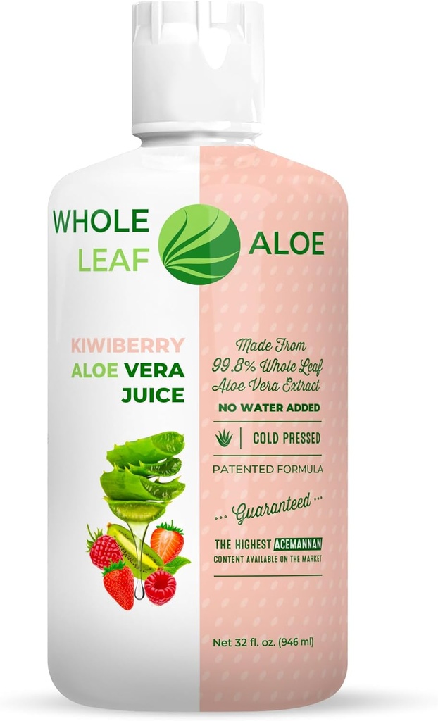 Desbloquear el poder de la hoja entera Aloe Vera - Infundido con el sabor delicioso de Kiwi Berry. Nuestra Fórmula Patenada Boasts La Concentración Acemannana más alta Disponible, Garantizado. No hay agua.
