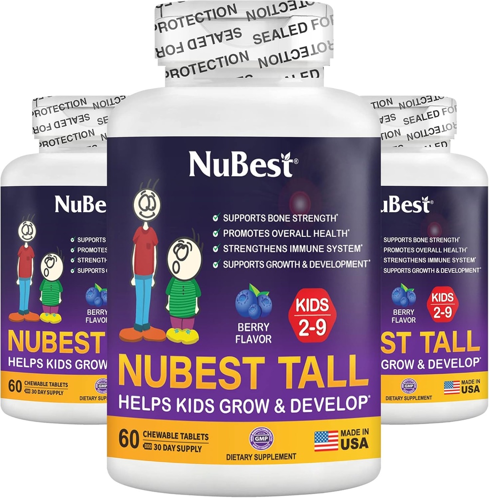 NuBest Tall Kids - Multivitamins & Minerals for Age 2 to 9 - Bone Strength & Immunity Support - Helps Kids, Toddlers Healthy - Animal Shapes - 180 Chewable Berry Tablets | 3 Months Supply