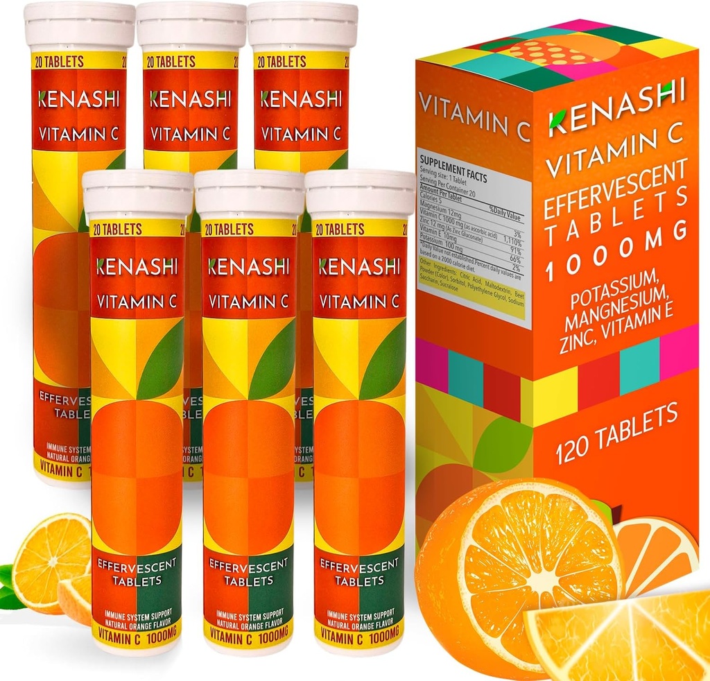 Vitamina c Tablas efervescentes Vitamina C con zync 1000mg Tablas de disolver vitamina C Tabla Vitamina C Efervescente para Adulto Zinc y Vitamina C 6 Pack