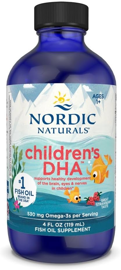 Naturales nórdicos DHA, Fresa - 4 oz para niños- 530 mg Omega-3 con EPA &amp; DHA - Desarrollo del cerebro " Función - No GMO - 48 Servimientos