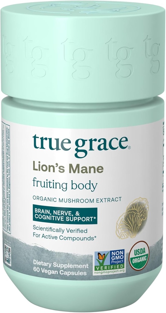 True Grace Mushroom Lion's Mane Brain, Nerve & Cognitive Support - 60 Conde Capsules - Orgánico