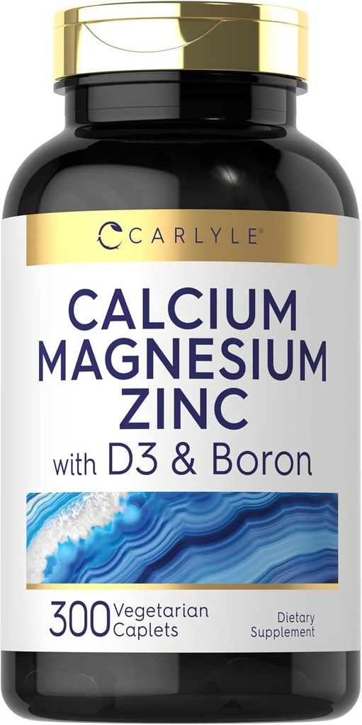Carlyle Calcium Magnesium Zinc D3 Silencio 300 Caplets Silencio con Boron Silencio Vegetariano, No GMO &amp; Gluten Suplemento Libre