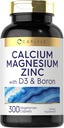 Carlyle Calcium Magnesium Zinc D3 Silencio 300 Caplets Silencio con Boron Silencio Vegetariano, No GMO &amp; Gluten Suplemento Libre