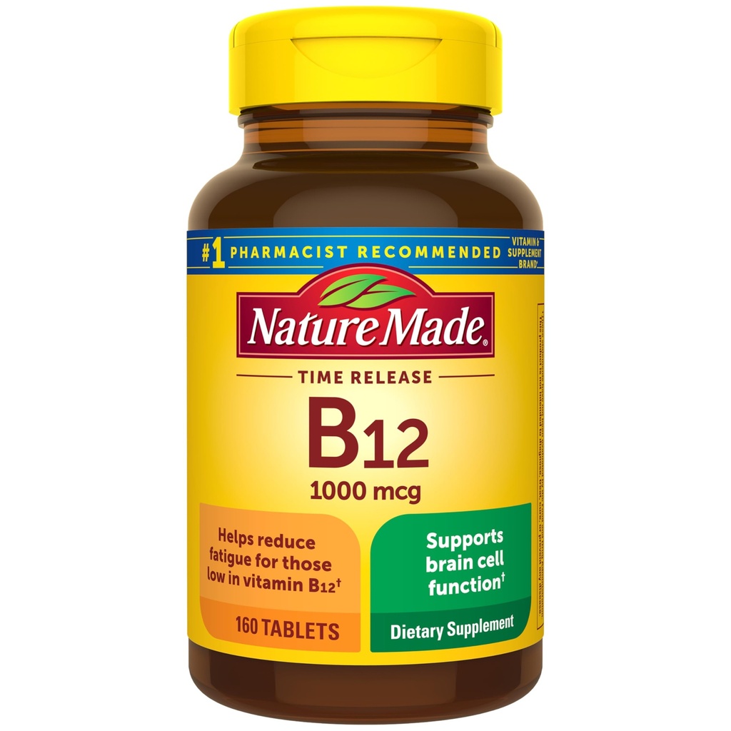 Nature Made Vitamin B12 1000 mcg, B12 Vitamins, Dietary Supplement for Energy Metabolism Support, 160 Time Release Tablets, 160 Day Supply