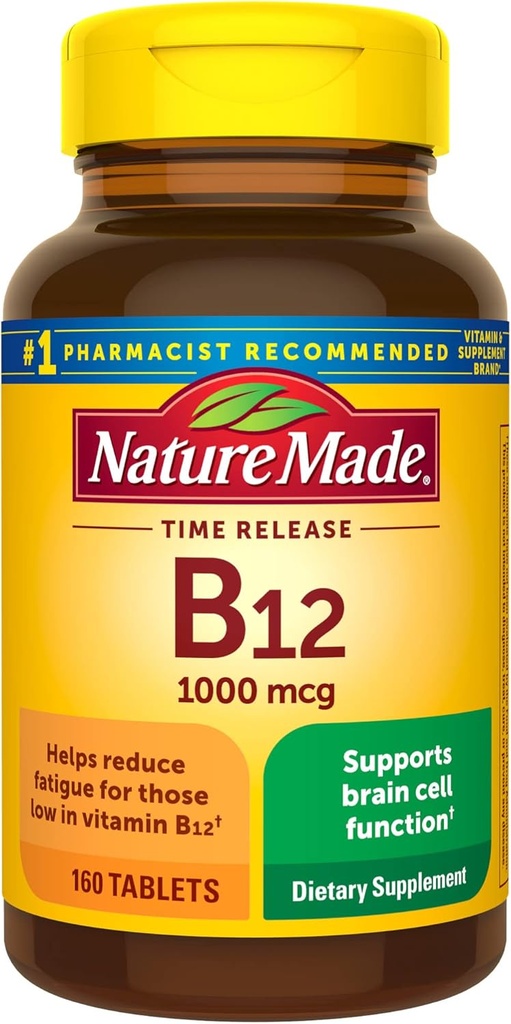 Nature Made Vitamina B12 1000 mcg, Suplemento dietético para el apoyo al metabolismo energético, 160 Tabletas de liberación del tiempo, 160 Day Supply