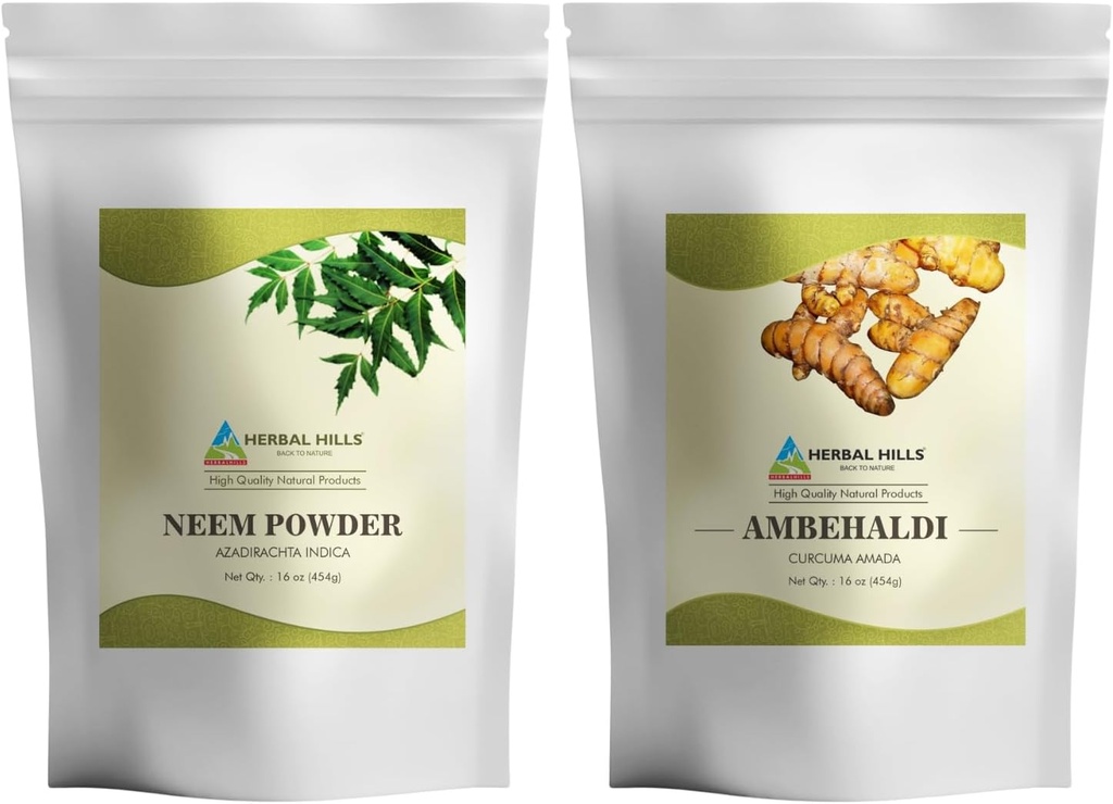 Neem Leaf Powder y Ambehaldi Turmeric Powder 16 Oz Pack de 2 Combo