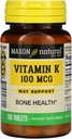 Vitaminas de masón Vitamina K 100 mcg Tabletas, botellas de 100 puntos